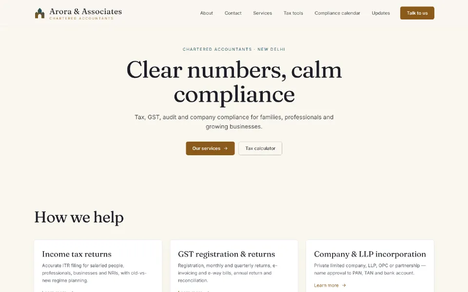 A CA firm website built on Facet